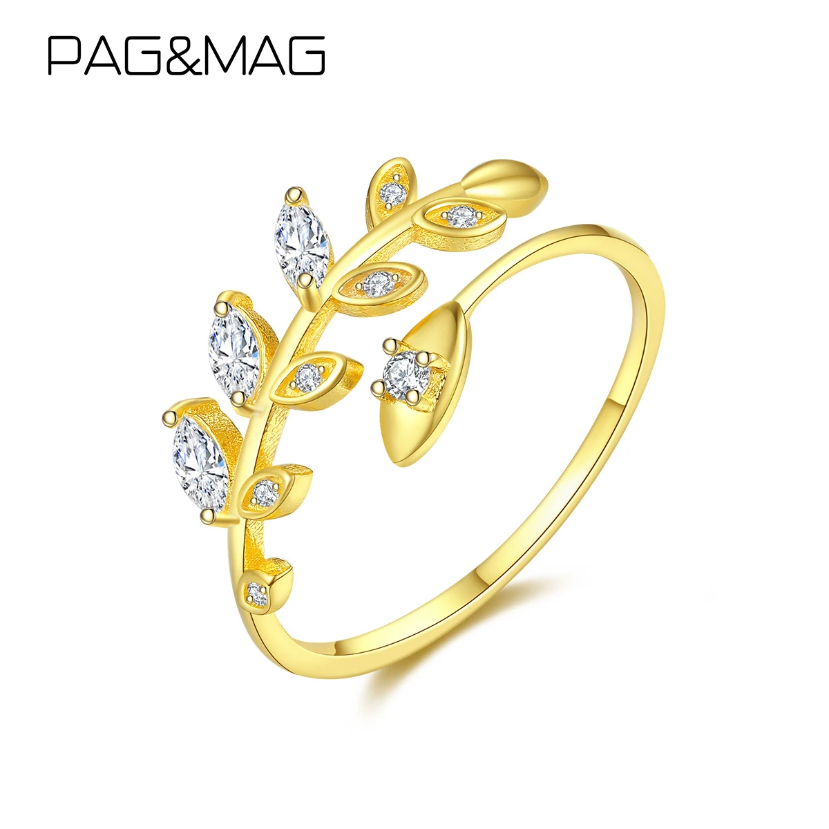 PAG &amp MAG 18 К золото оливковые листья Стерлинговое Серебро 925 пробы кольца на палец