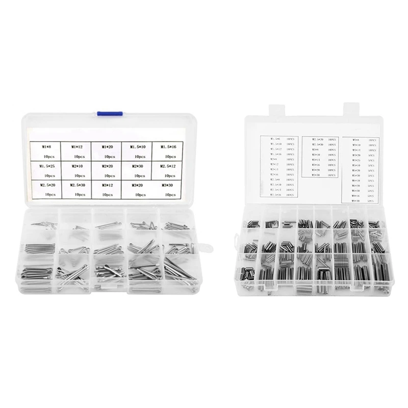 

150Pcs Split Cotter Pins Kit Set 15 Types M1-M3 With 280Pcs Stainless Steel Slotted Spring Pin Assortment Kit