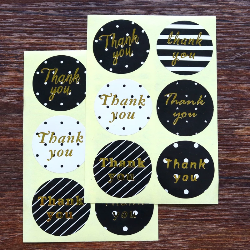 

60pcs Bronzing Golden Thank you Stickers Round Black DIY White Scrapbooking Decor Sticker Envelope Supplies Stationery Stickers
