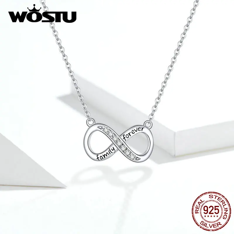 WOSTU Настоящее серебро 925 пробы Бесконечность любовь кулон ожерелье семья