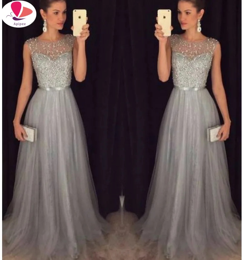 

Elegant Dress for Women Evening Party Mesh Sleeveless High Waist Sequins Shinning Wedding Ball Prom Gown Long Vestidos