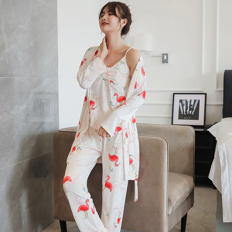 Женский пижамный комплект хлопковые пижамы 3 предмета одежда для сна женщин с