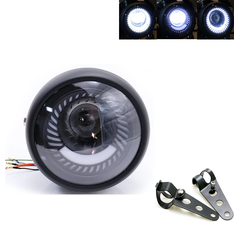 

Мотоциклетная светодиодная фара в стиле ретро, фара дальнего и ближнего света для Harley Sportster Cafe Racer Robber Honda Yamaha Suzuki