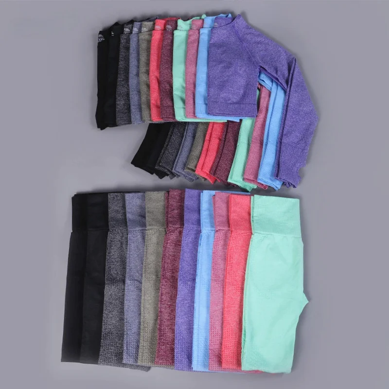 

Women 2pcs Seamless Yoga Set Sport Suit Gymwear Workout Clothes Long Sleeve Gym Crop Top High Waist Leggings Fitness Sports Wear