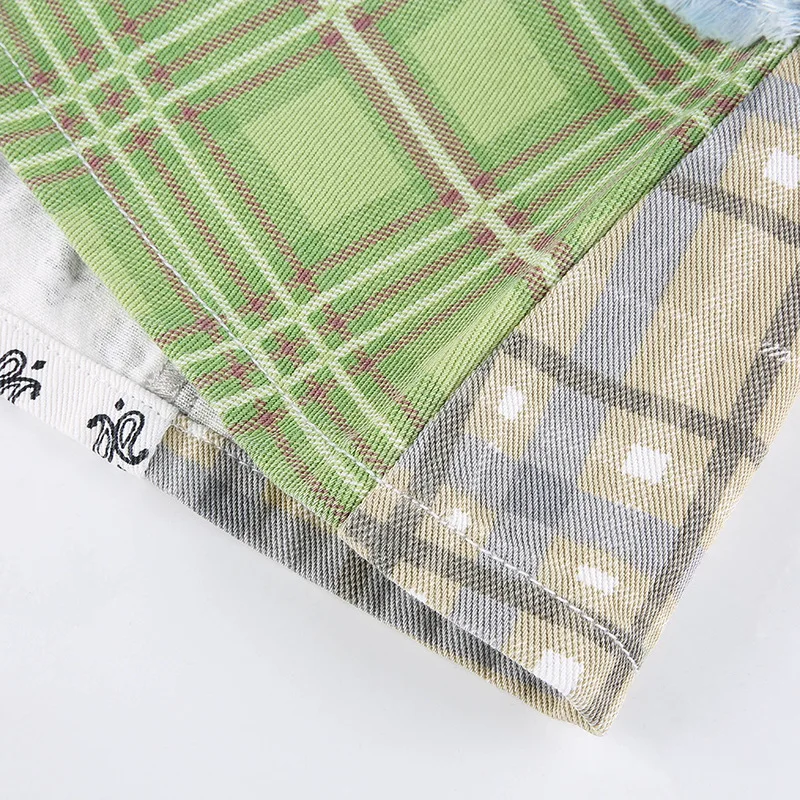 

2021 High Waist Skirt with Lined Hot Club Party Girls Retro Women's Plaid Stitching Printed Casual High Waist A-line Denim Skirt