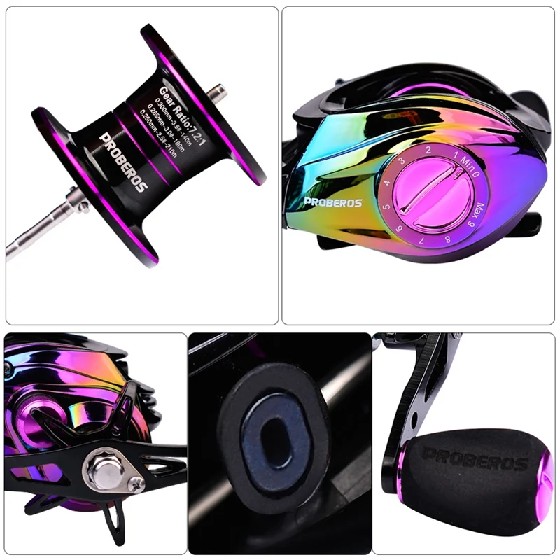 

Pro Beros Brand New Compact Design Water Drop Wheel Fishing Reel (Electroplating Colorful), 7.2:1 High-Speed Ratio, Bear Number