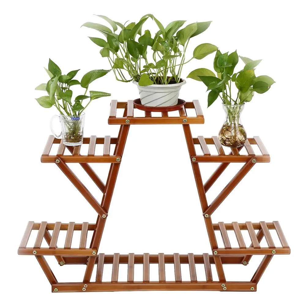 

Yonntech Wooden Flower Stand Pot Plant Bonsai Display Shelves w/ shovel Storage Rack Holder Organizer Patio Garden 4 Layers