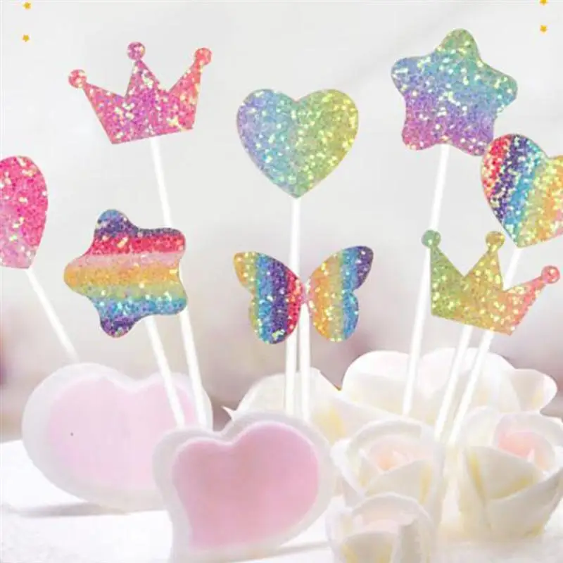 20 шт сердце бабочка торт Топпер красочный кекс орнамент выбирает украшение