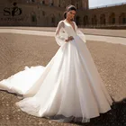 Простые Свадебные платья 2021 сексуальные с V-образным вырезом съемные с длинным рукавом винтажные атласные свадебные платья с открытой спиной пляжное свадебное платье