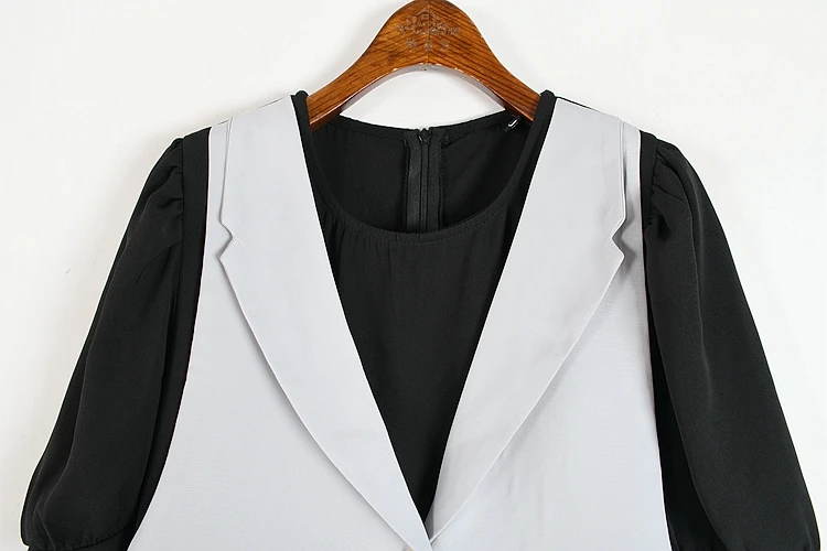 

SuperAen Fake Two-piece Vest Slim Summer A-LINE Casual Puff Sleeve O-Neck Mid-Calf Woman Dress