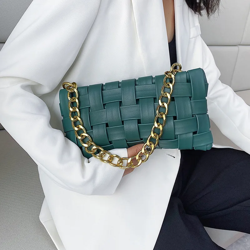 

PU Leather Crossbody Bags For Women 2021 Luxury Solid Color Shoulder Handbags Chain Cross Body Bag baguette bag