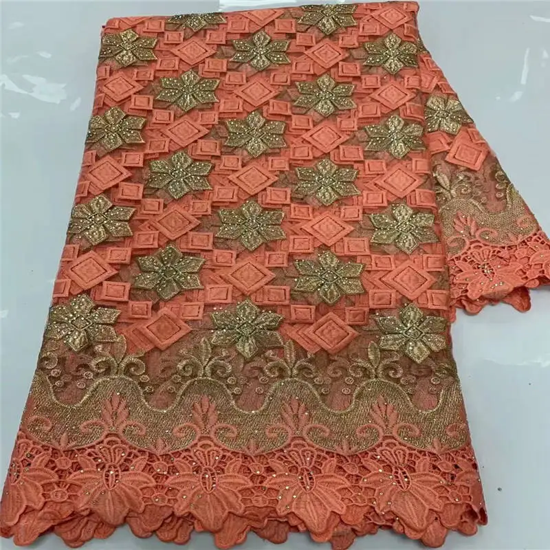 2021 Latest Peach French Laces Embroidered Mesh Lace Fabrics Swiss voile African Tulle Lace Fabrics For Dress 5Yards/Lot A20190