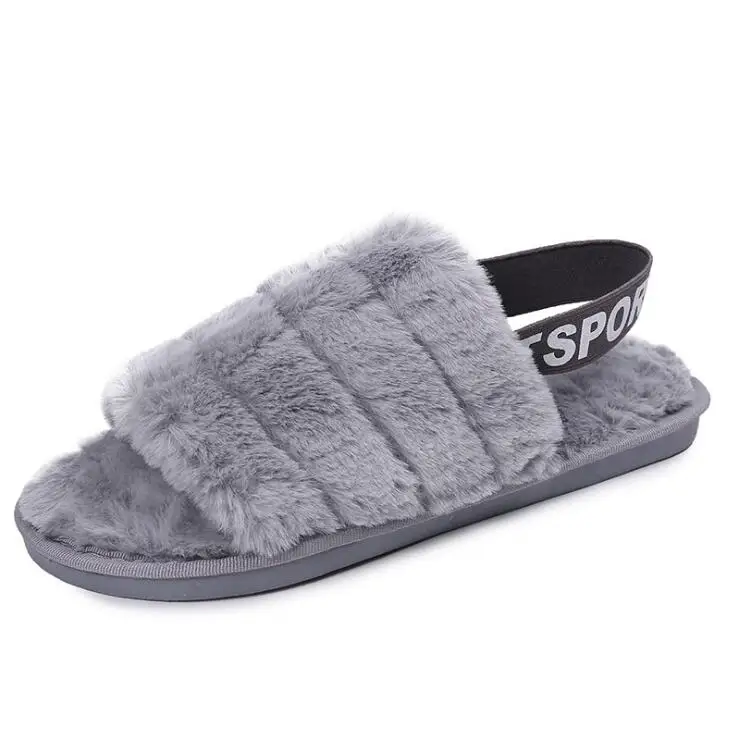 Faux fur gray Новые женские пушистые тапочки; женские плюшевые тапочки из овечьей шерсти; женские меховые тапочки; зимние теплые тапочки для женщин; Лидер продаж; домашняя обувь для женщин; c9 - Цвет: Faux fur gray