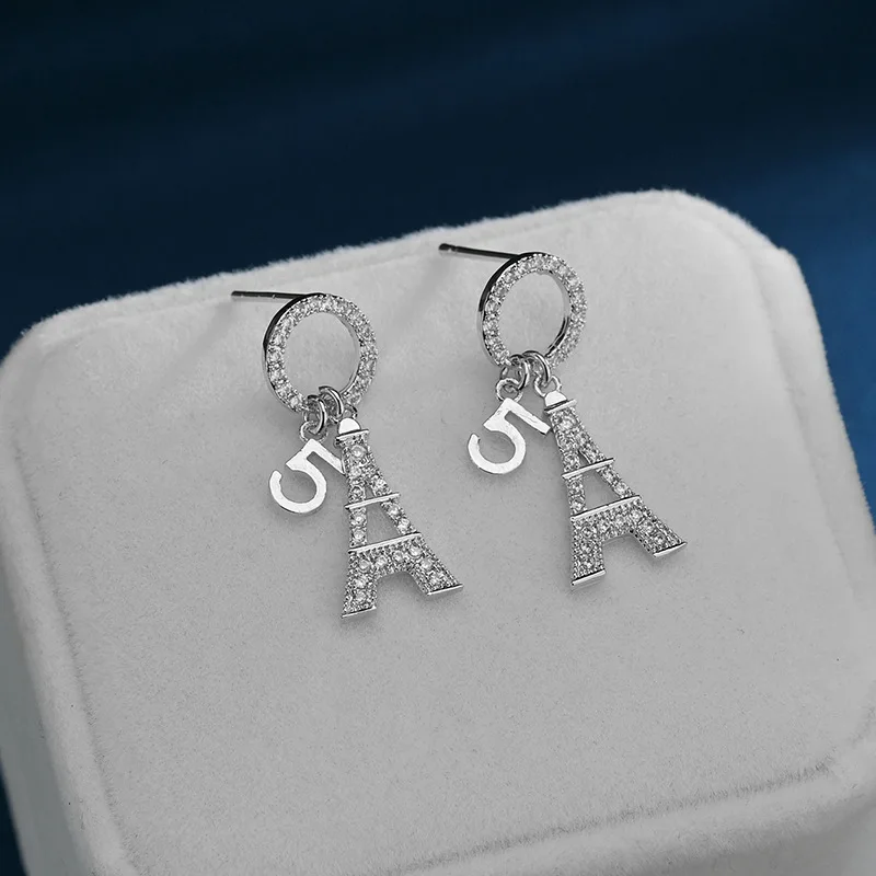 

Hot-selling Net Red Earrings Female Korean Personality Iron Tower Simple Earrings Silver Needle Wild Long Zircon Ear Jewelry