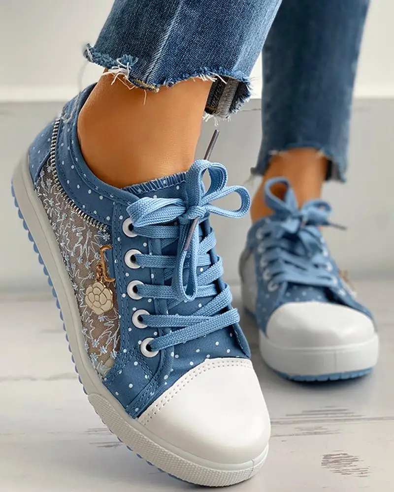 

Summer Women Flat Shoes Leisure Sexy Mesh Hollow Female Canvas Shoes Fashion All-Match Comfortable Lace Up Lady Casual Shoes
