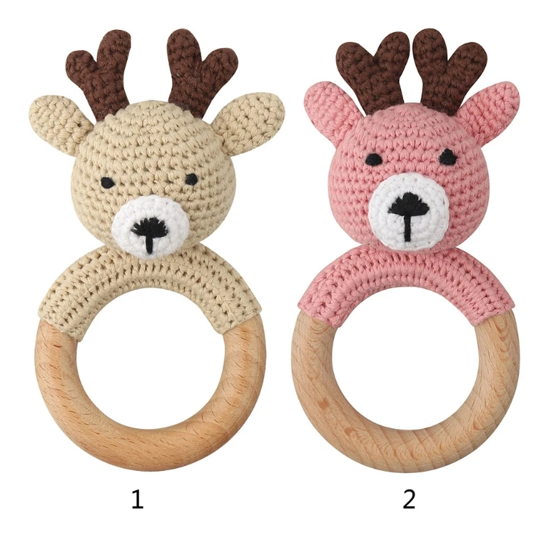 

Baby Rattle Crochet Toy Safety Wooden Ring Hand Grip Shaking Toys