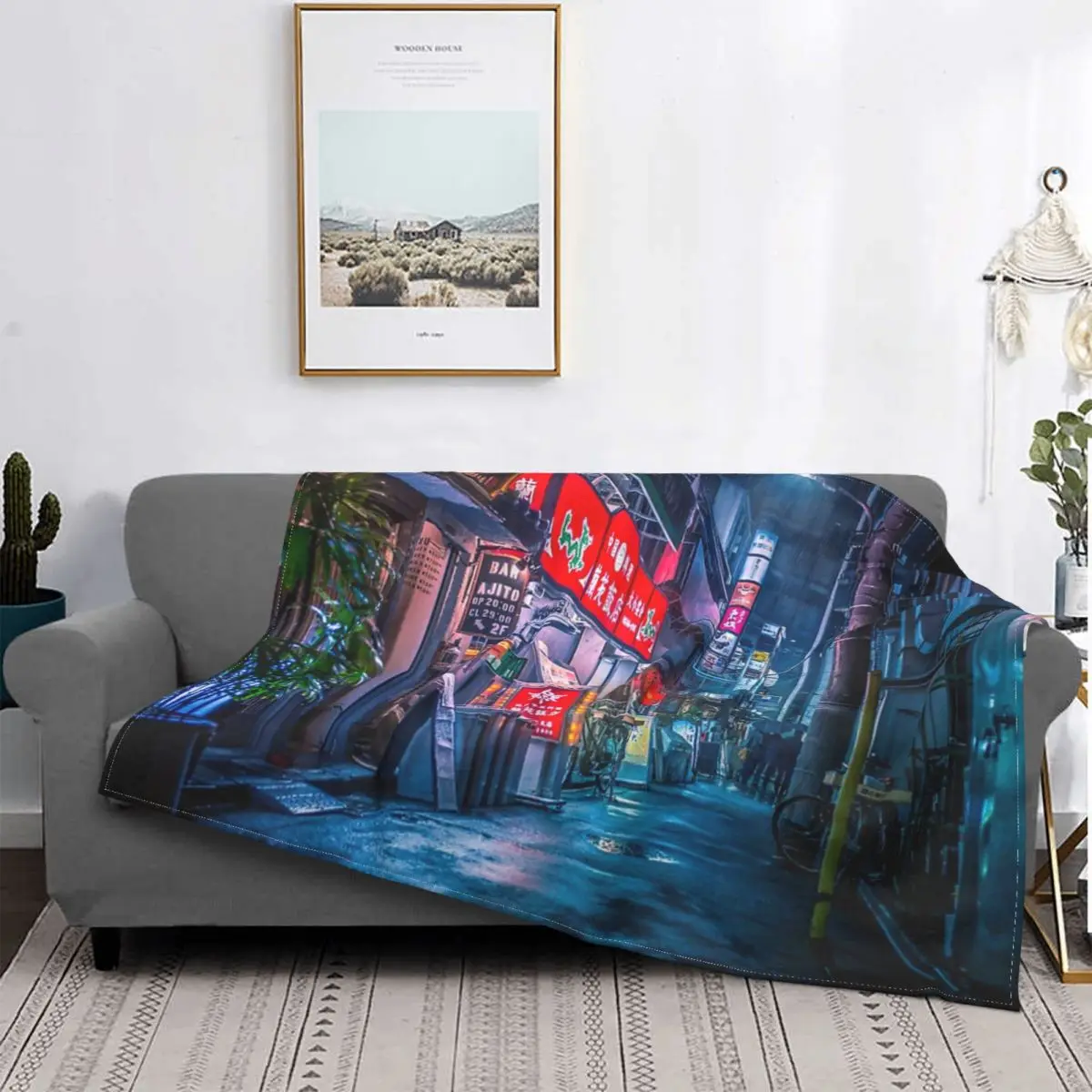 

Manta de lino a cuadros para el hogar, colcha de lluvia pesada sobre Neo Tokyo, 135 muselina, textil de lujo