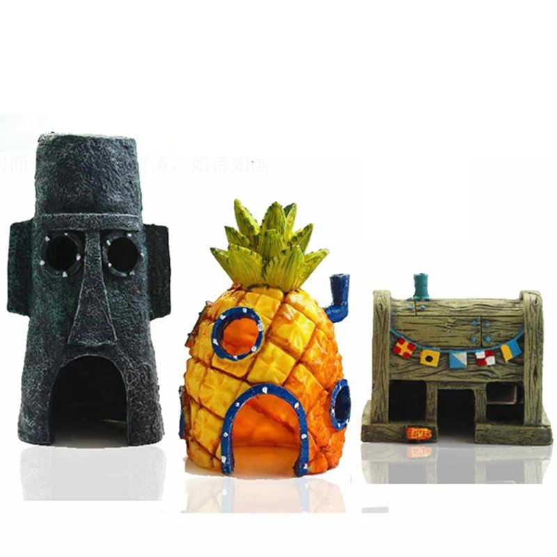 Мини аквариум и Сквидвард дом ананас мультяшный домашний Декор|Декорации| |