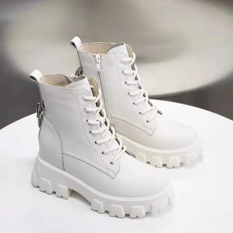 

Live room special leather inside high boots women's small British style thick bottom short boots