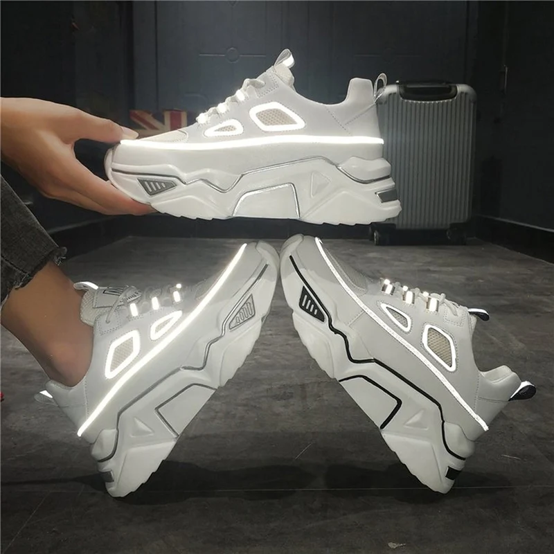 Женские модные кроссовки на платформе белые Светоотражающие увеличивающие рост