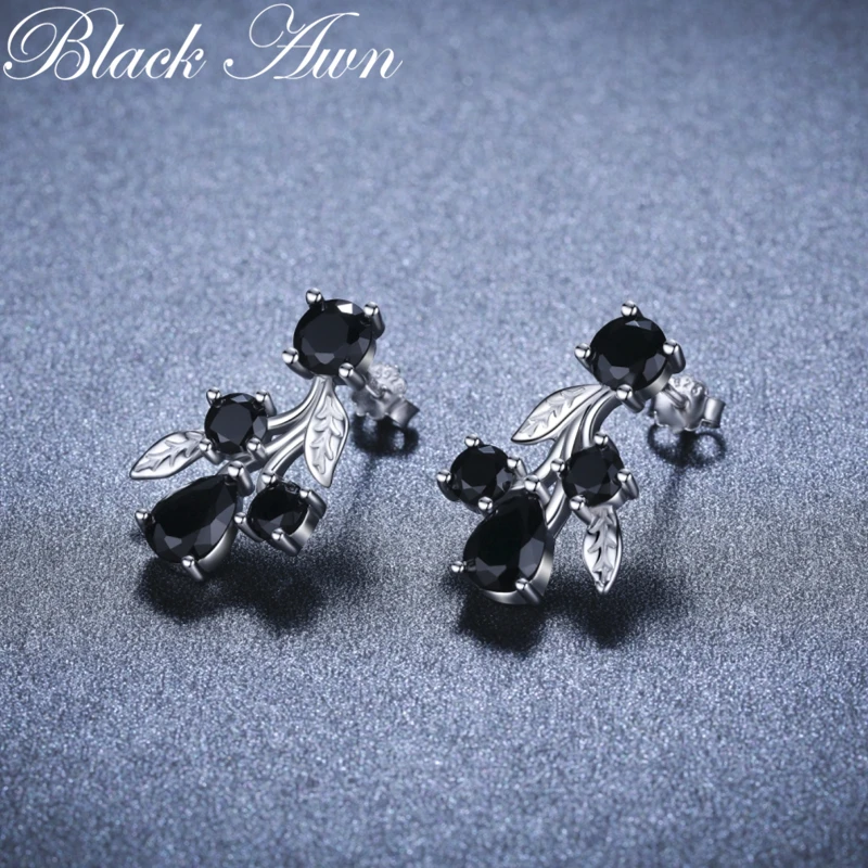 

Simple 100% Genuine 925 Sterling Silver Jewelry Black Spinel Stone Star Cute Party Stud Earrings for Women Bijoux Femme I076
