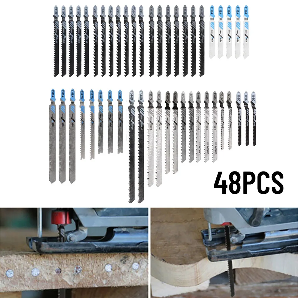 

48Pcs Jig Saw T-Shank Blade Set Kit Cutter Metal Wood Plastic Assorted Blade Cutting Woodworking Electric Power Tool Part