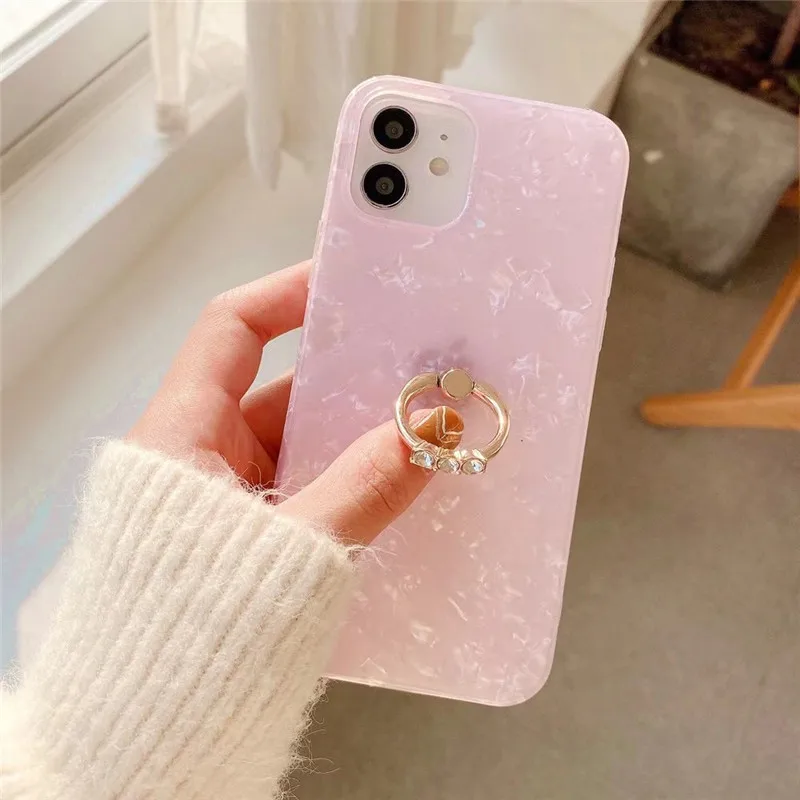 

Finger Ring Bracket Solid Color Anti-fall Shell Protective Cover Phone Cases For iPhone 12 MiNi 11 Pro XS MAX XR X SE 2 8 7 Plus