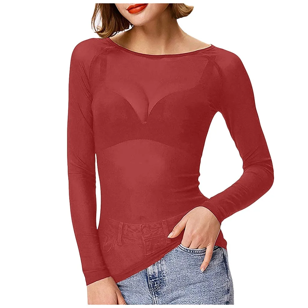 Блузка Женская однотонная Прозрачная с длинным рукавом 20 # | одежда