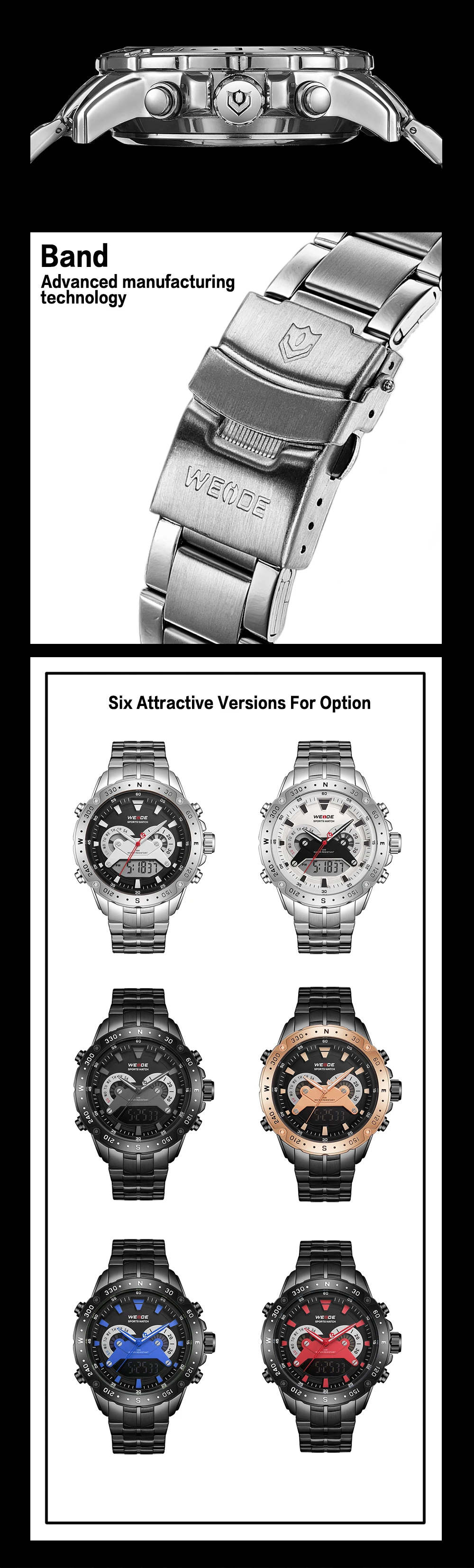 WEIDE мужские модели аналоговые цифровые часы с цифровым циферблатом кварцевые часы с металлическим ремешком наручные часы Мужские автоматические часы с датой