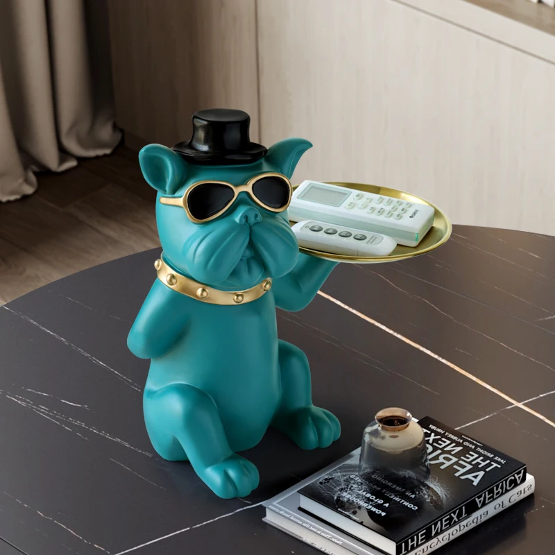 

Resin Cool Dog Statue Sculpture Tray Home Decor Bedroom Living Room Desktop Home Decor Accessories Key Jewelry Storage Tray