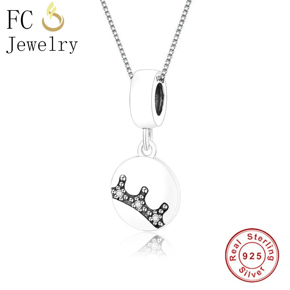 

FC Jewelry 925 Sterling Silver Small Crown Zirconia Crystal Pendants & Necklaces Chain European Women Chokers Christmas Trinket