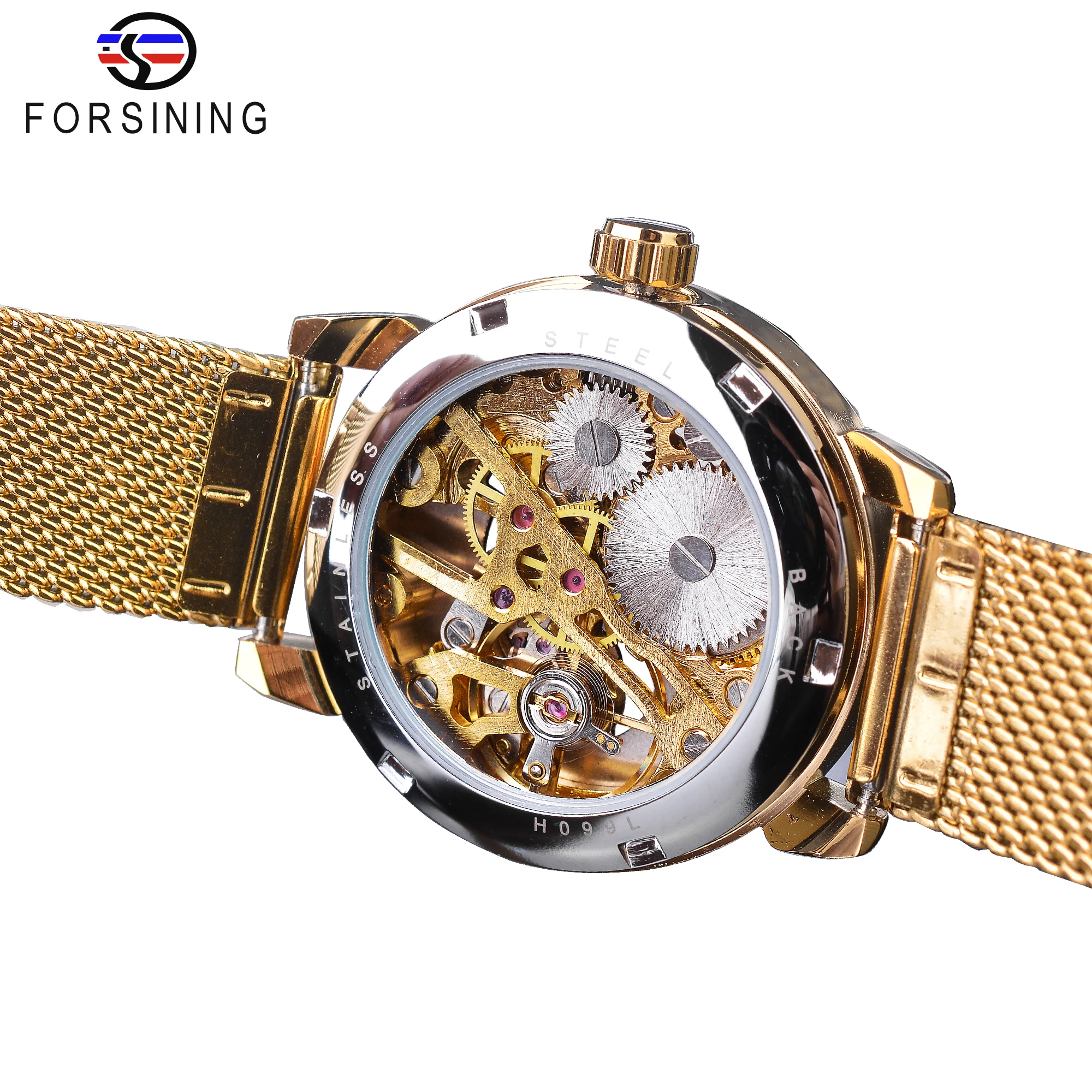 Forsining Fashion Luxury Rose Golden Skeleton Women Mechanical Watch Roman Numerals Transparent Watches Stainless Steel Clock | Наручные