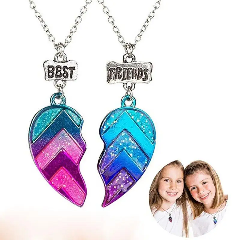 

Engrave Love Children's Necklace For Girls New Product 2-in-1 Heart Pendant Choker Neckalces Best Friends Trend Small Jewelry