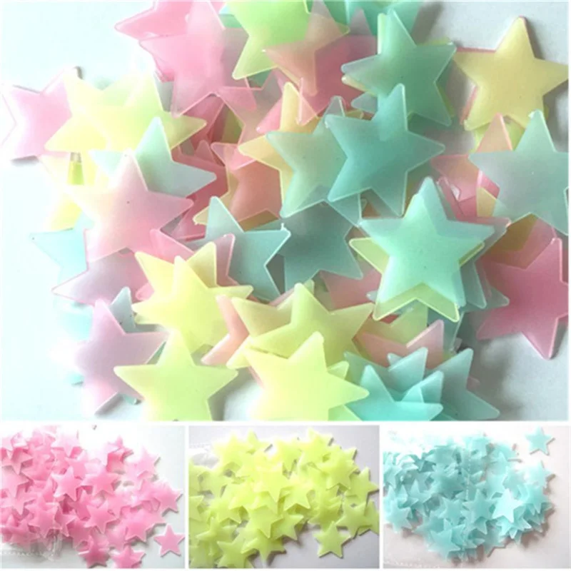 100PCS Kids Bedroom Fluorescent Glow In The Dark Stars Wall Stickers Home Decor Christmas Decoration Star Moon | Дом и сад