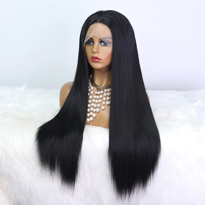 

180% Density 26 Inch Long Straight Synthetic 13x4Lace Front Wig For Black Women Babyhair Preplucked Cosplay Daily Glueless Soft