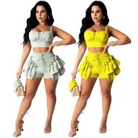 solid 2 piece sets womens ribbed short bandage sets fitness crop top tank and seamless high waisted summer shorts 2 piece set
