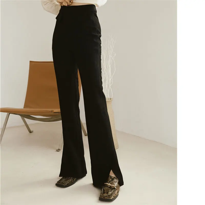 Черные эластичные повседневные уличные облегающие брюки клеш HziriP большого