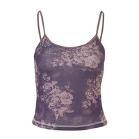 2021 summer camisole purple inner strapless sexy slim fit mesh camisole sleeveless printed top chic en