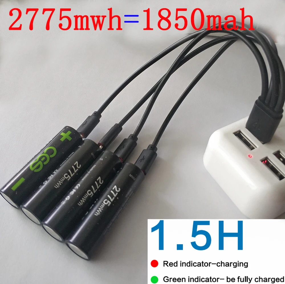 

4pcs CES AA 1850mah 1.5V AA 2775mwh li-polymer li-po USB rechargeable lithium li-ion usb battery USB cable pack