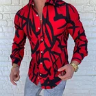 Мужская приталенная рубашка в стиле панк, красная Повседневная Праздничная рубашка с цифровым принтом, длинными рукавами и цветочным принтом, новинка 2021