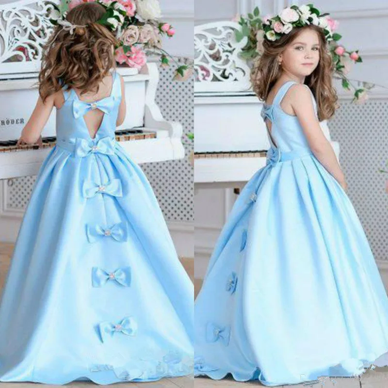 

Голубые атласные платья с бусинами для свадьбы, платья для девочек с цветами для свадьбы, трапециевидные платья принцессы, пышное вечернее ...