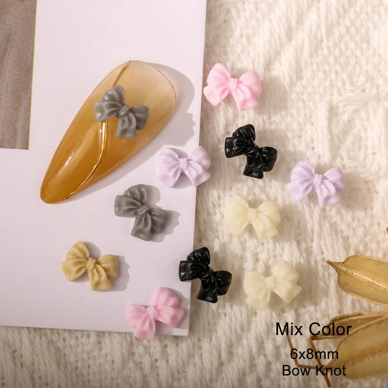 

6x8mm Resin Bow Knot Nail Art Decoration Three-Dimensional Matte Color Bow Tie 3D Fingernail DIY Jewelry Accessories 30/100PCS