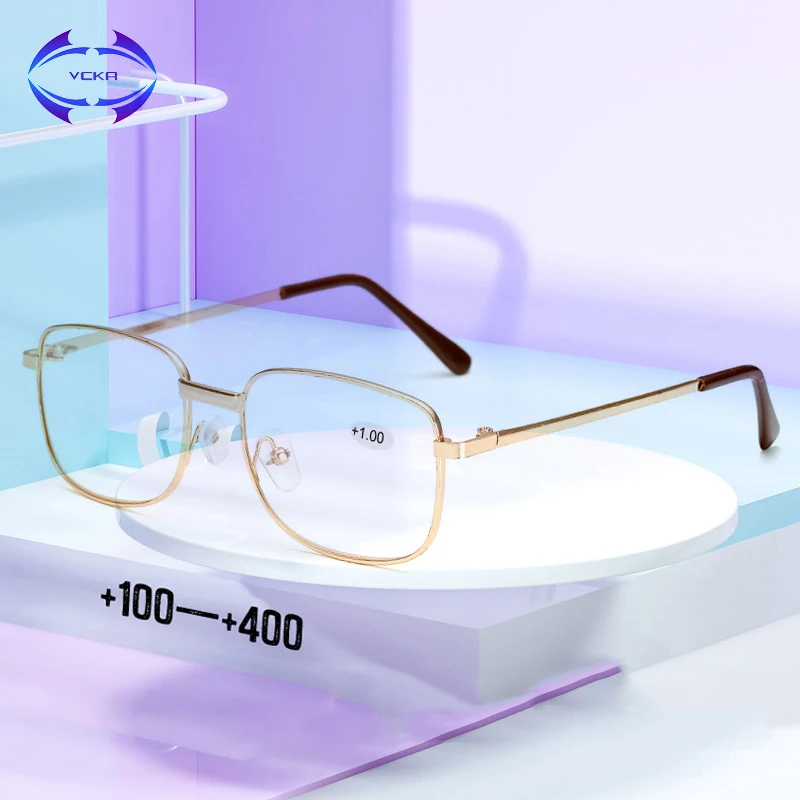Очки для чтения VCKA в металлической оправе мужчин и женщин квадратные стеклянные +