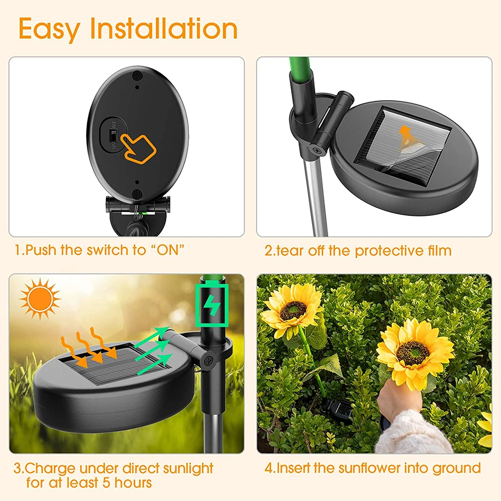 

2pcs Solar Powered Sunflower Lights,Solar LED Pathway Decor Lights, Solar Flowers, for Garden Patio Lawn Yard Porch Walkway