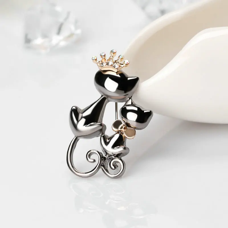 Милые булавки и броши двойной Кот пара эмаль значки аксессуары для одежды Черный