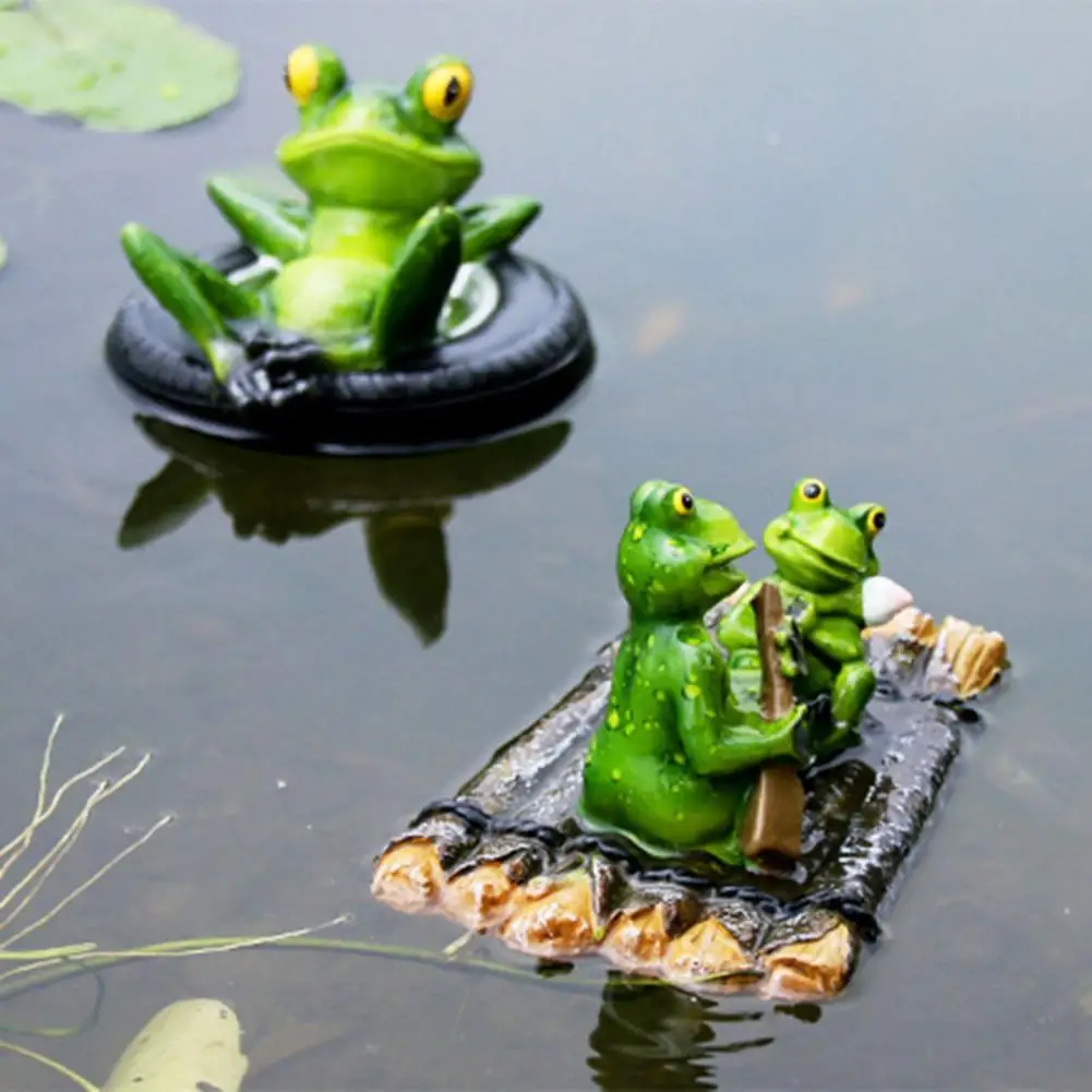 

Resin Floating Bamboo raft Frog Statue duck Sculpture Outdoor Garden Pond Decorative Home Fish Tank Garden Decor Desk Ornament