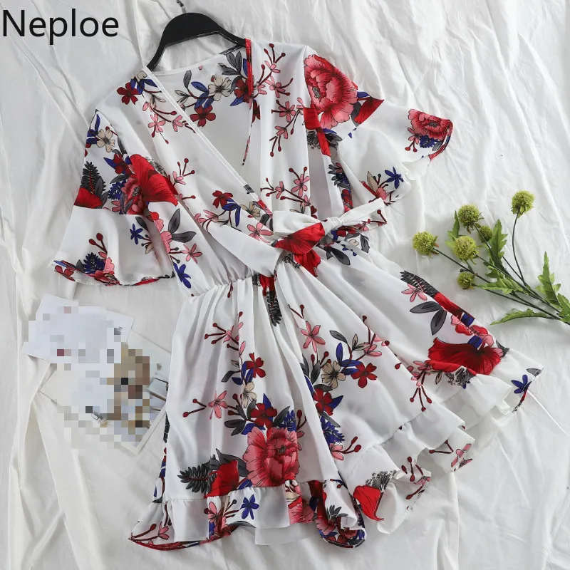 Neploe Boho Цветочный принт Комбинезоны женские шифоновые с v образным вырезом