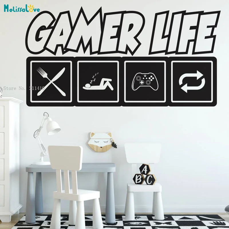 

Игровая жизнь, настенная наклейка, игровая зона, съешь, спящий игровой контроллер, видеоигра для детей, фотообои для мальчиков YT4871