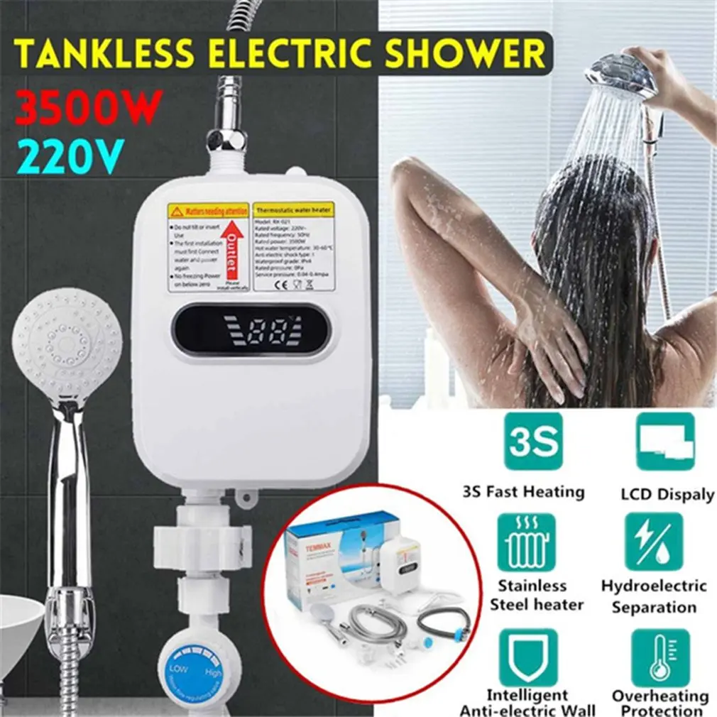 

Mini Quick Heater Shower Without Water Storage Water Heater Bathroom Kitchen Wall Mounted Instant LCD Electric Water Heater