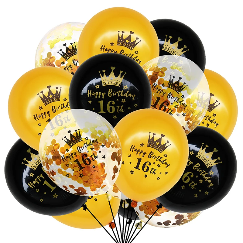 

15Pcs Black Gold Latex Crown Balloons 18 30 50 60 Happy Birthday Party Confetti Balloon Adult Birthday Balloon Decoration Supply
